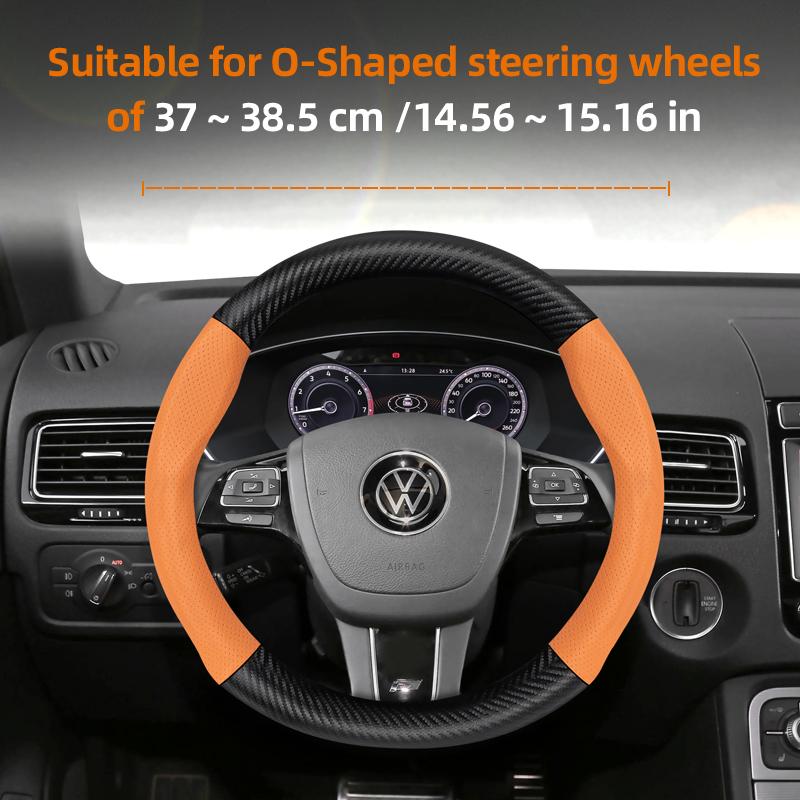Suitable for Volkswagen Breathable Leather Matte Carbon Fiber Texture Steering Wheel Cover Suitable for Polo Golf 5 6 7 Gol Cc Passat B6 B8 Jetta