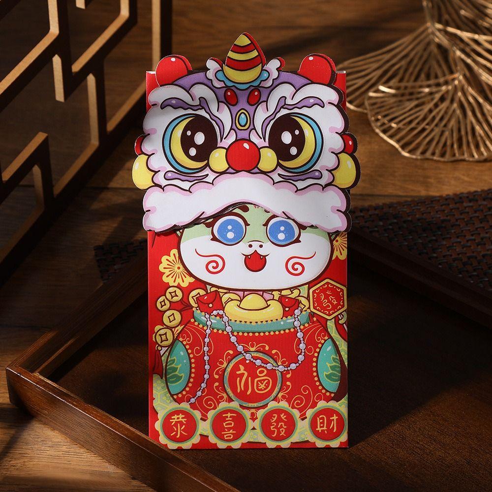6pcs/set Lion Dance Red Envelope Cartoon Lucky Money Bag Cute Hongbao  Spring Festival