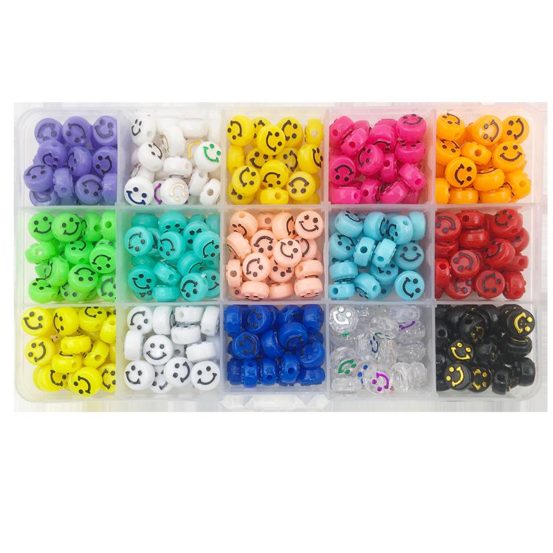 15-Compartment DIY Jewelry Kit: Colorful Smiley Face Acrylic Beads for Handmade Accessories