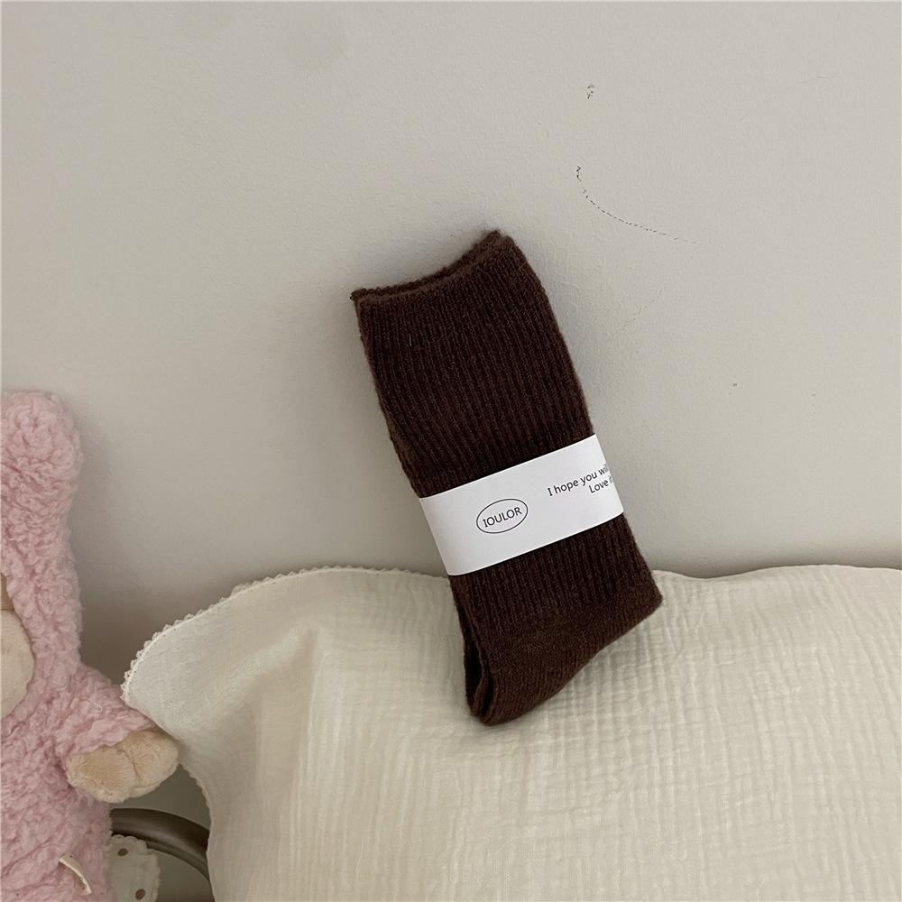 Dámské podzimní a zimní nové jednobarevné vlněné zahuštěné teplé ponožky Yuezi s trubkovým vlasem