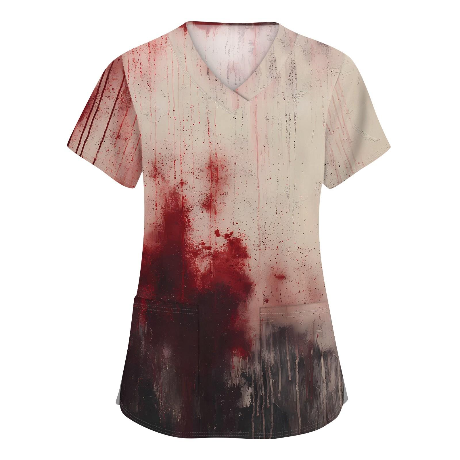 

Женская мода V-образным вырезом с короткими рукавами и карманами Топы с принтом на Хэллоуин XXL