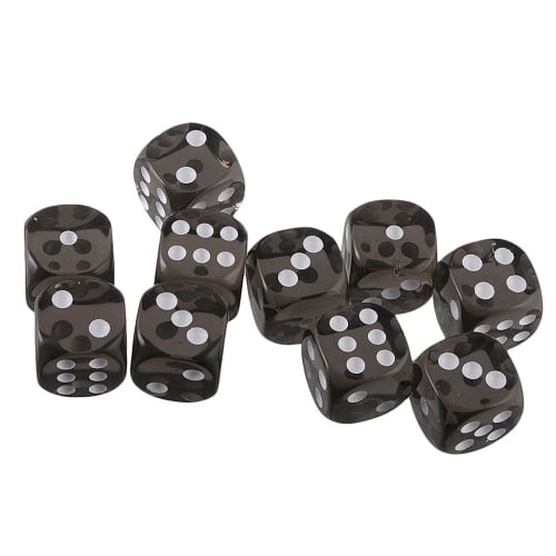 [Generic] Set of 10 Tabletop Role-Playing Game Acrylic Toy Six-Sided Dice, D6, Available In 10 Colors - Black