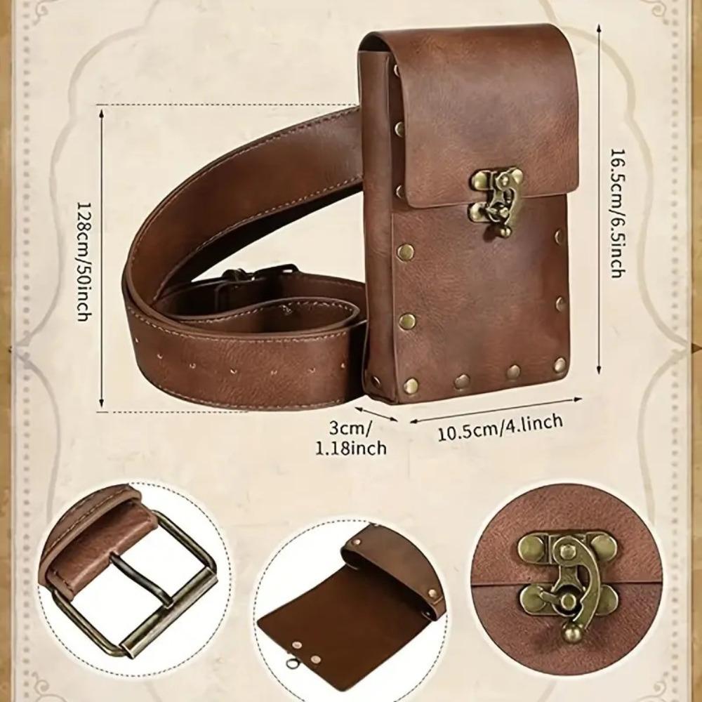 Style Collision! Steampunk Phone Bag with Medieval Leather Belt, the First Choice for Renaissance Cosplay Costume Accessories