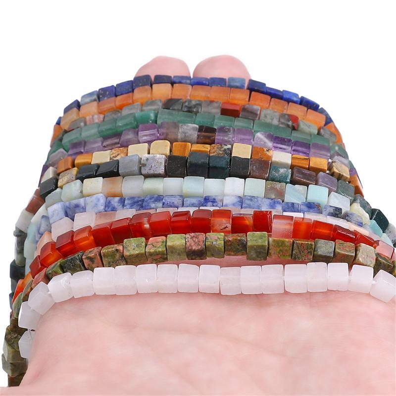 4mm Natural Stone Square Cube Beads Tiger Eye Agate Quartz Aventurine Stone E Spacer Loose Beads for Jewelry Making  85pcs 38cm