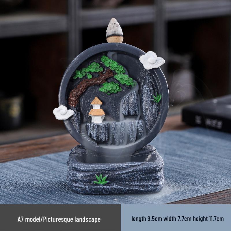 Large Resin Backflow Incense Burner with Mountain Design for Indoor Home Decoration