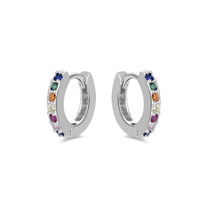 Boucles D'oreilles - Leofcar - Argent 925 - Rhodié - Zircone Multicolore - Taille Unique