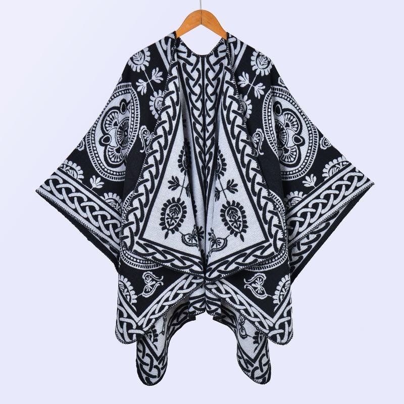 Street New Ladies Scarf Shawl Autumn and Winter Thickened Imitation Cashmere Jacquard Split Warm Cape