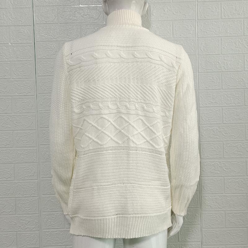 2025 Autumn/Winter Men's Plus Size High Neck Sweater Cardigan with Leather Buckle - European & American Style Long Sleeve Knit Coat