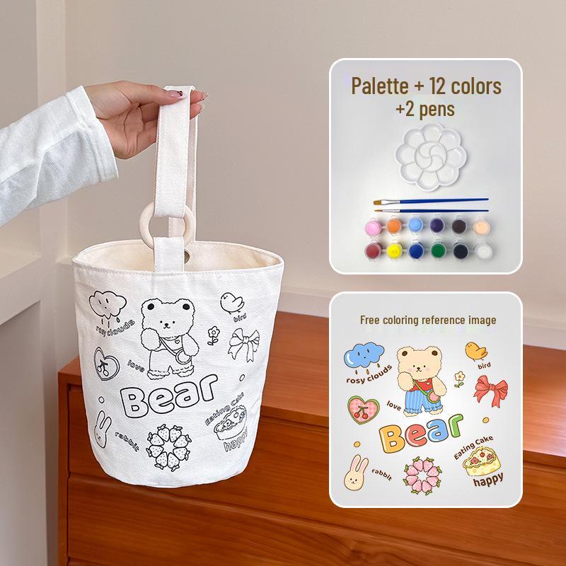 

Kids DIY Cartoon Coloring Canvas Bag: Eco-Friendly, Hand-Painted Parent-Child Activity Bucket Bag
