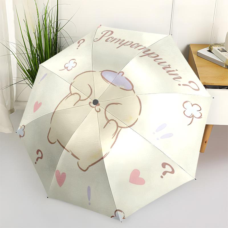 1pc Pompompurin Automatic Folding Umbrella: Portable 3-Fold Design with Iron Frame, Perfect for Outdoor Use, Festive Gifts, Travel, Daily Use, and Fan