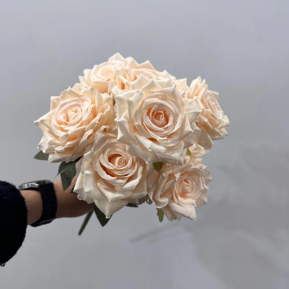 9 Heads Silk Cloth Burnt Orange Rose Bouquet for Wedding Home Party Christmas Decoration Bouquet Artificial Decorative Flowers