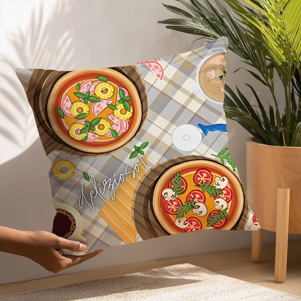 Food Paella Pizza Wall Art Pillow Case Sofa Decorative Home Double-sided Printing Short Plush Cushion Pillow Cover Holiday Gift