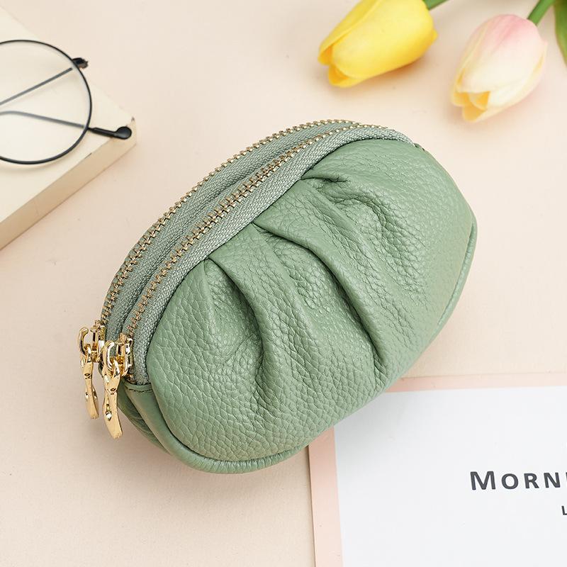 

Женский минималистский кошелек из натуральной кожи, небольшой, многофункциональный, с плиссировкой, с двойной молнией, стильный, практичный светло-зеленый