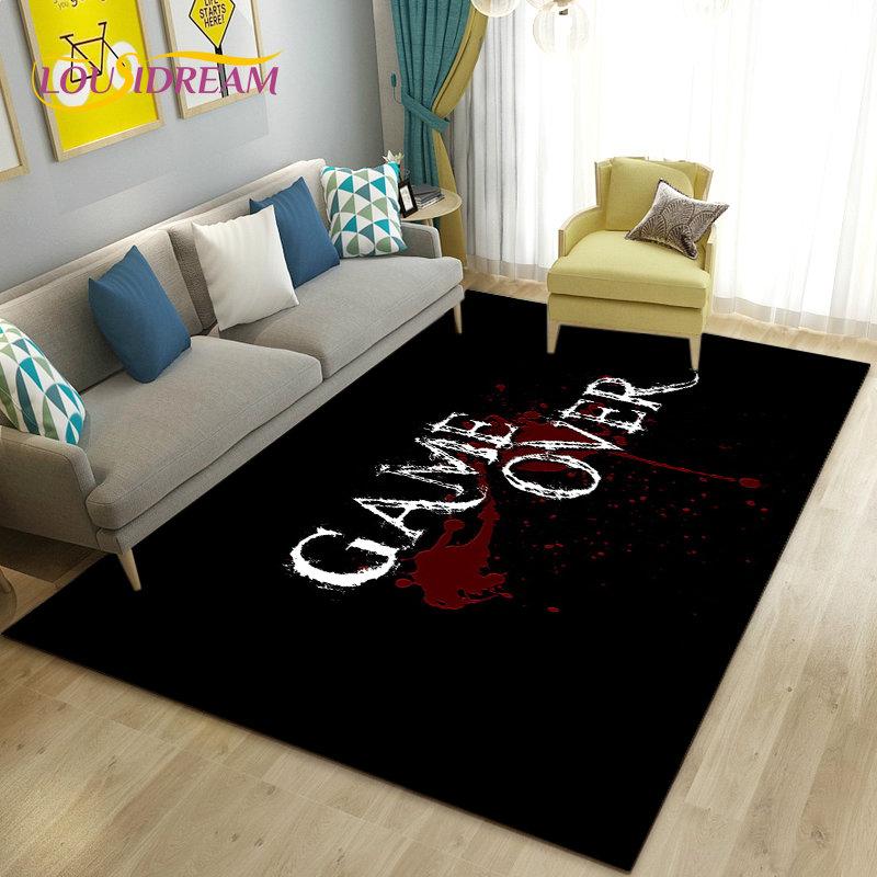 3D kreslený herní koberec s motivem Game Over, Velký koberec do obývacího pokoje, ložnice, k pohovce, Rohožka, Dekorace, Dětská protiskluzová podlahová podložka na hraní