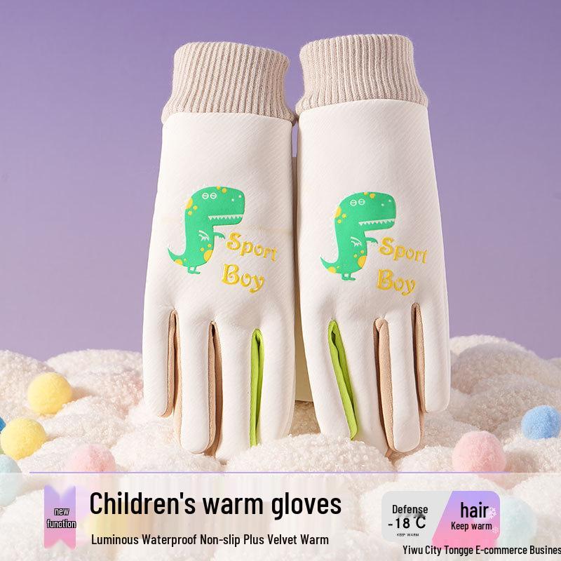 Kids' Winter Gloves: Fleece-Lined, Warm, Non-Slip, Waterproof for Skiing, Cycling, and Playing, with Cute Ribbed Cuffs and Five Finger Design.