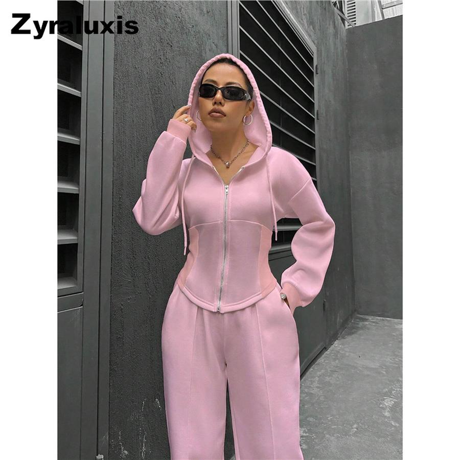 Fall Winter Women's Hoodie Cardigan Slim Fit Sweatpants Casual Wide Leg Set