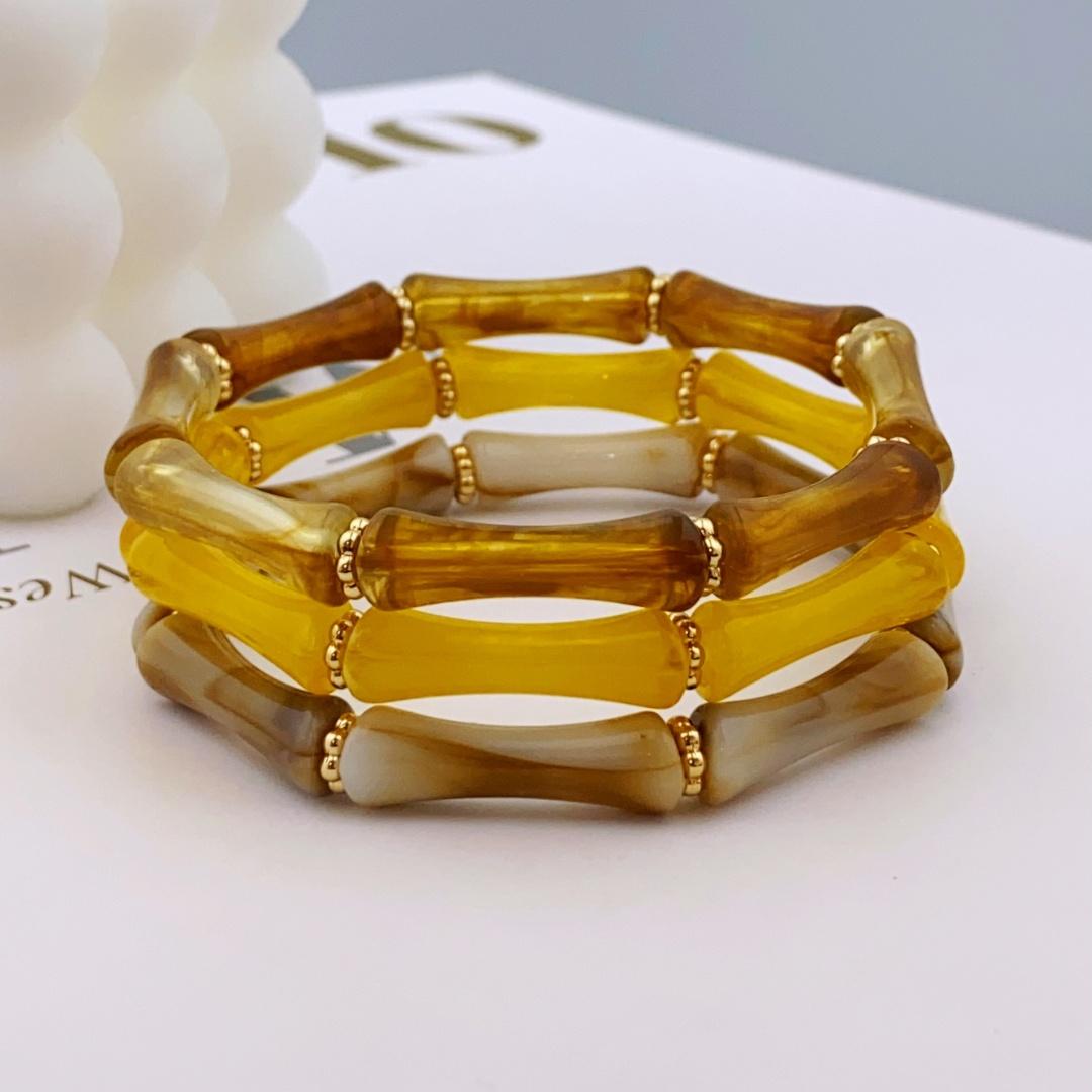 

3шт. Акриловый эластичный браслет с бусинами и разноцветными бамбуками для женщин, повседневный браслет для женщин