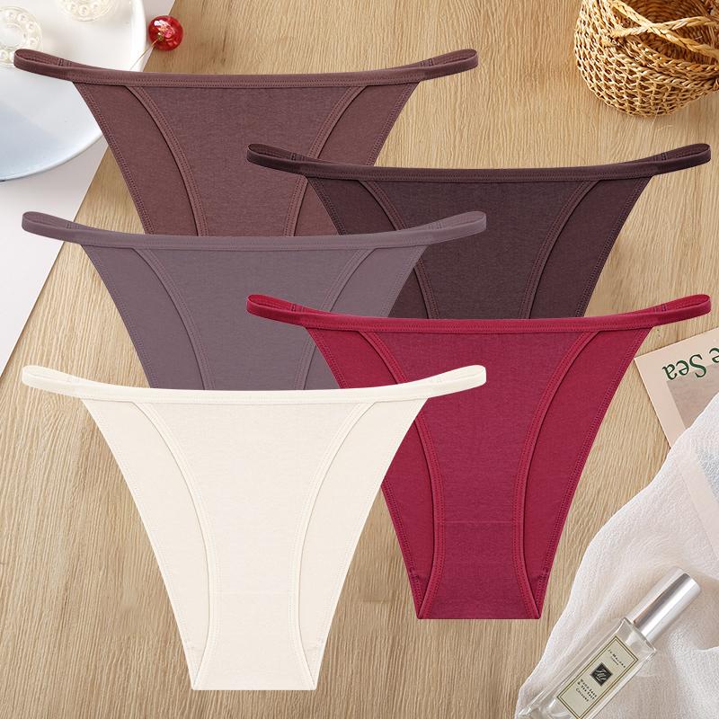 FINETOO 5 ks/Sada Dámské Tanga Bavlněný Rozkrok Kalhotky Nízký Pas G-String Sexy Neviditelné T-back Kalhotky Prodyšné Bezešvé Spodní Prádlo