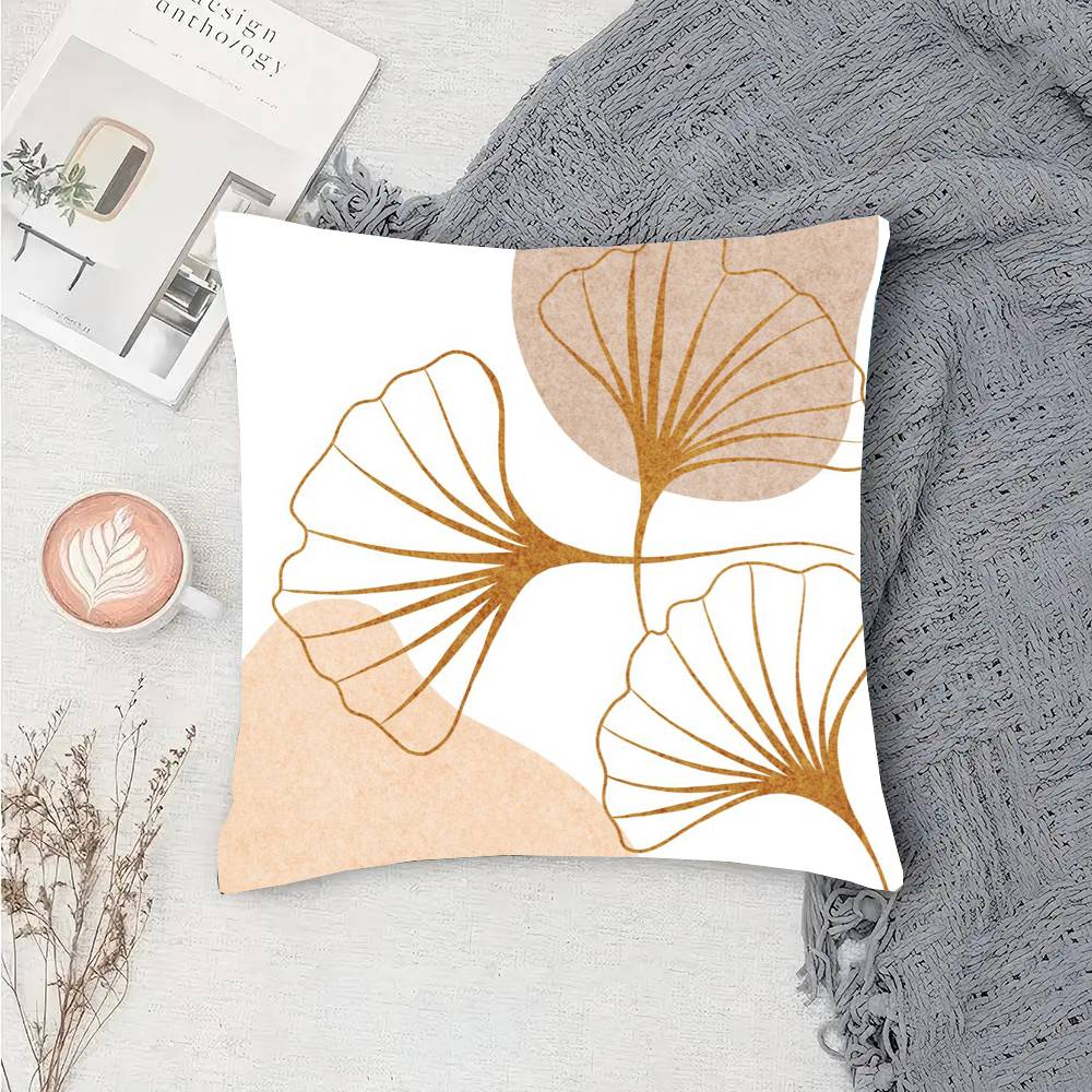 Gold Leaf Ginkgo Leaves Pillow Case Fashion Square Pillowcase Bedroom Sofa Room Ins Decoration Leisure