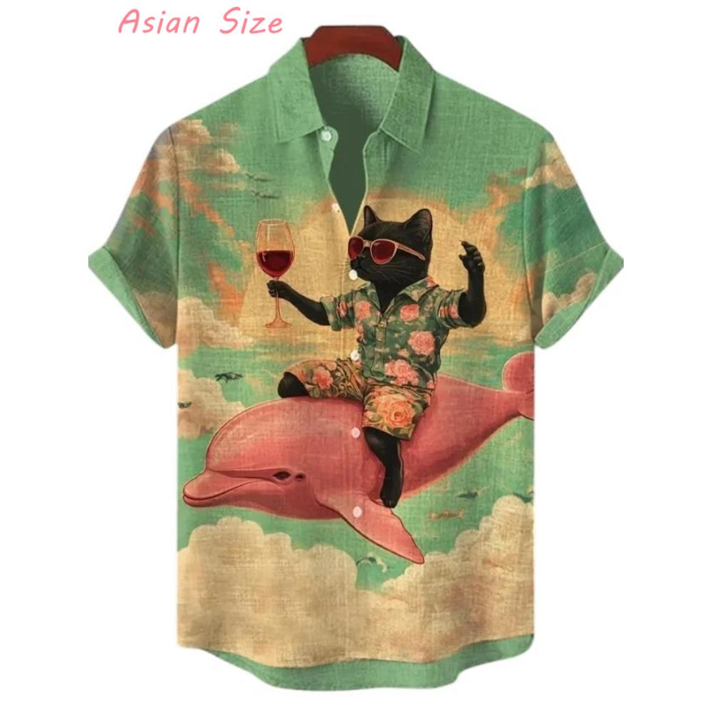 

Unisex Vintage Japanese Men s Anime Samurai Cat Print Casual Daily Wear 3D Printing Short Sleeve Blouses Hawaiian Shirts For Men S
