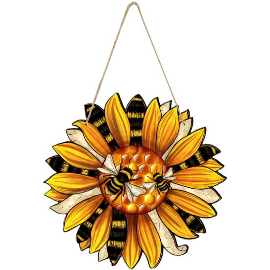 Bee Sunflower Wooden Door Sign Outdoor Wall Garden Front Door Indoor Hanging Welcome Doorplate
