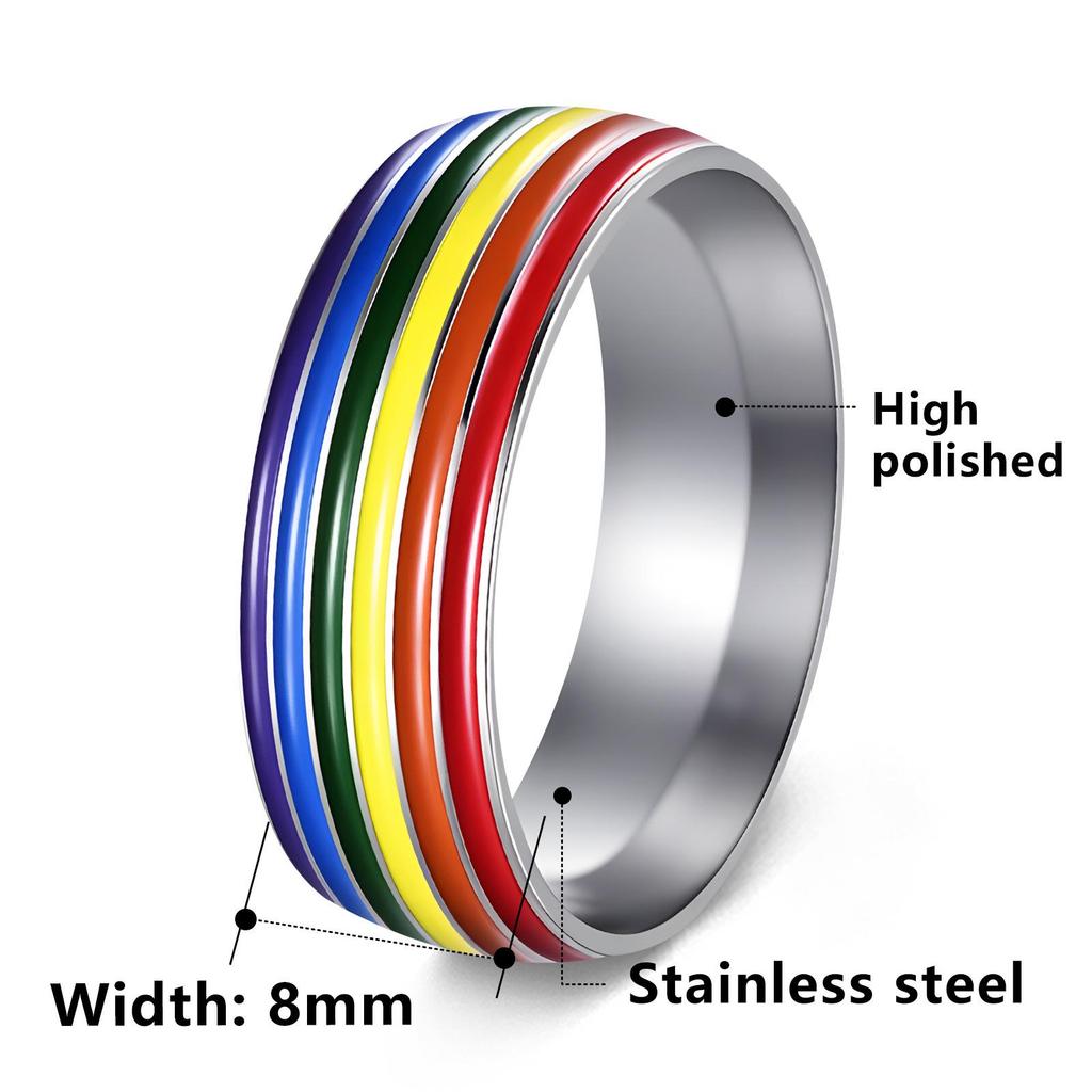 Men's Multi-color Rainbow Titanium Steel Rings