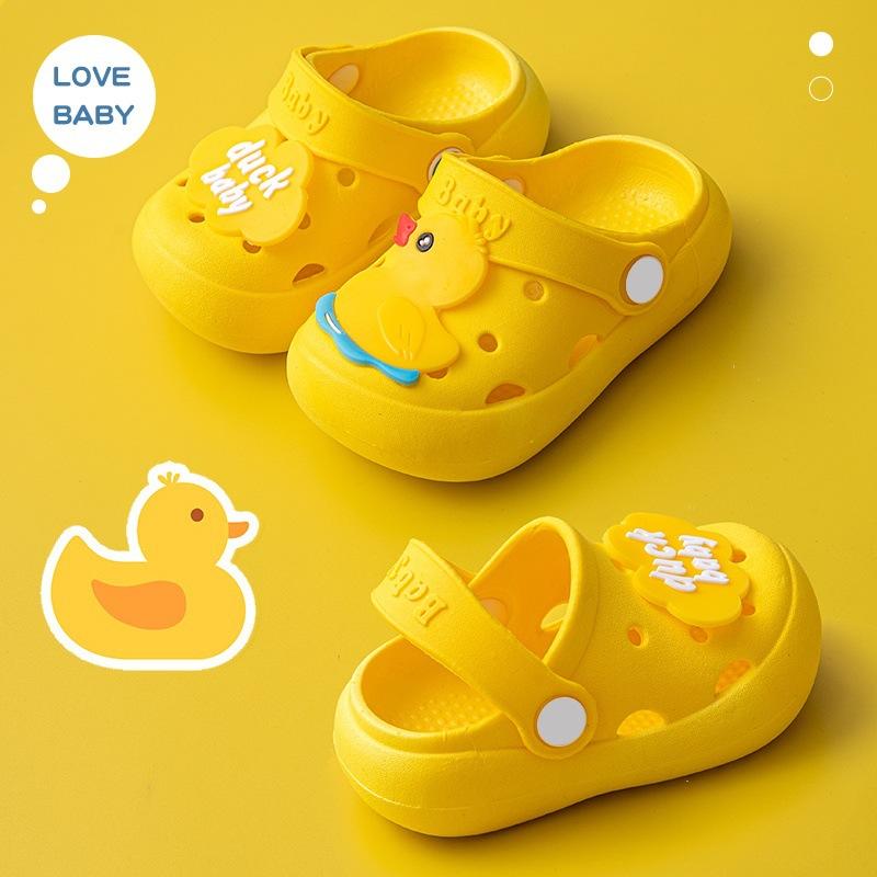 Children s non-slip slippers for boys and girls, toddler baby clogs, quick-dry breathable little yellow duck closed-back sandals 21/22【Insole Length13cm