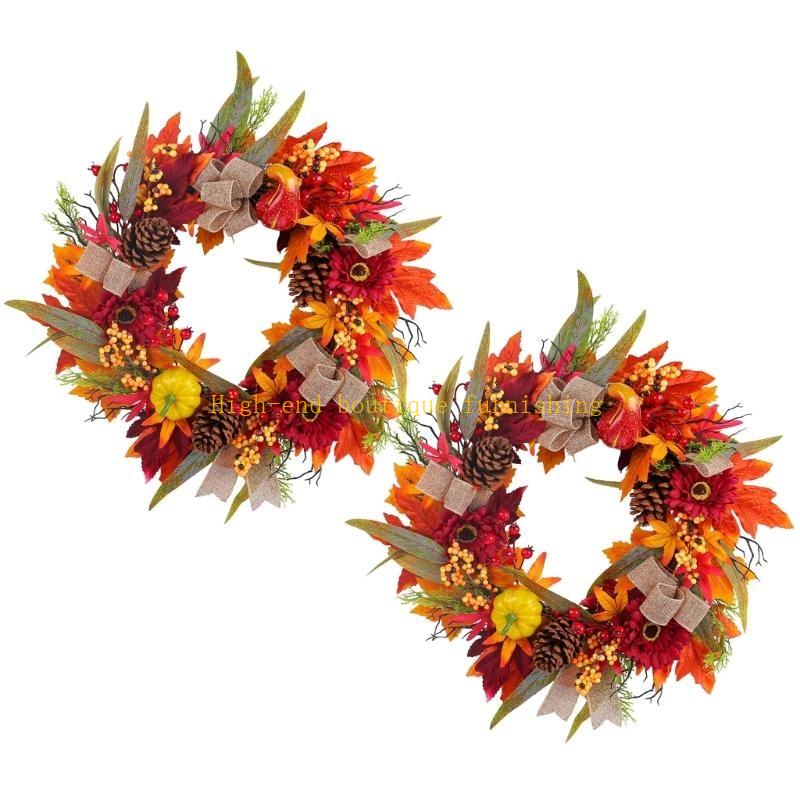 Autumn Wreath for Front Door Farmhouses Garden Inside Outside Decorations, Thanksgiving Wreath with Pumpkins
