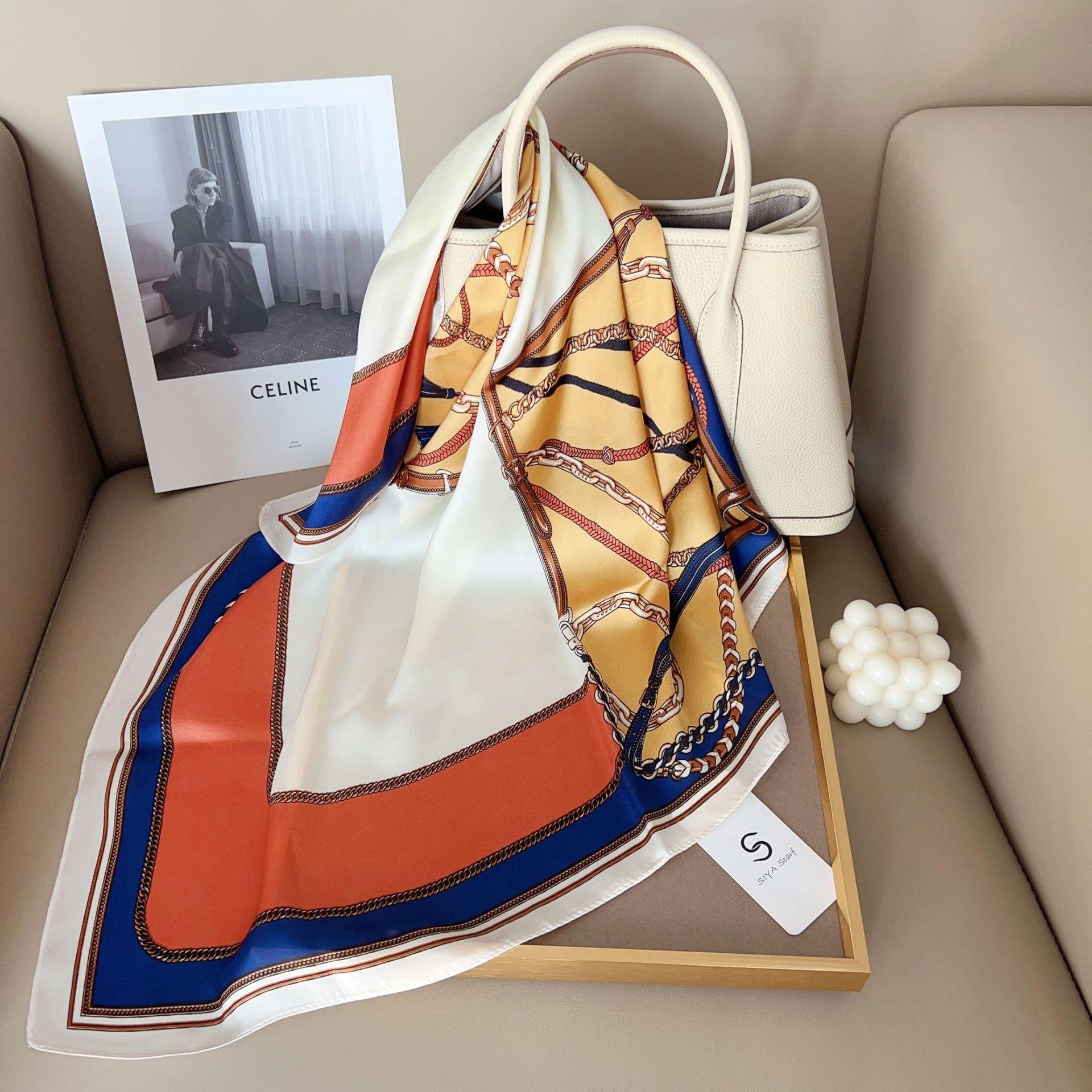 

Spring new tassel geometric small square scarf for mother March 8th Mother s Day high-end simulation silk scarf 70*70cm