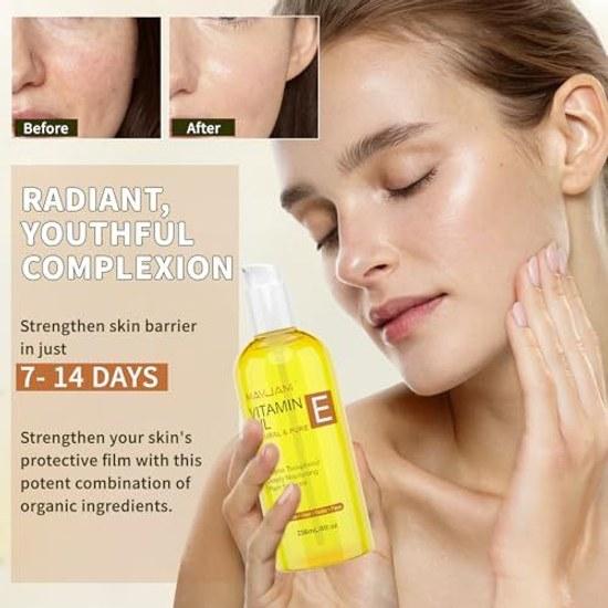 MAYJAM Organic Vitamin E Oil 50000 IU 236 ml Dryness Shine Firmness Face Hair Nails Scalp Body Massage Skincare
