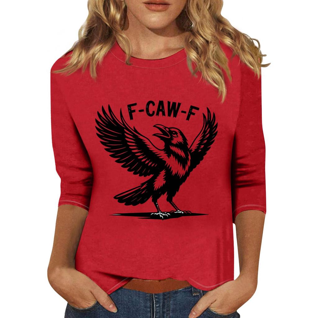 Women's Fashion Casual Three-Quarter Sleeve Printed  Neck T-Shirt Top