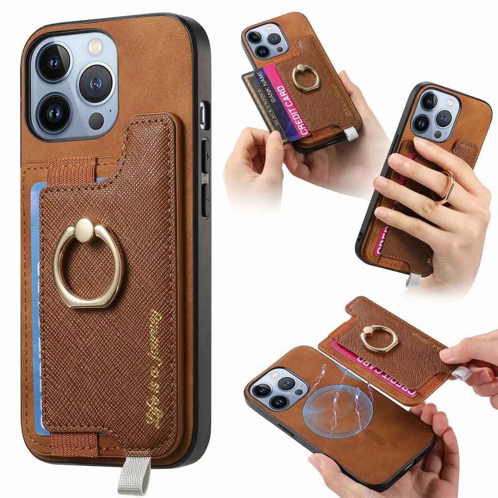 2 in 1 Detachable Magnetic Wallet Leather Ring Holder Case For iPhone 15 Pro Max 16 Plus 14 13 12 11 XR XS Se 2022 Stand Cover