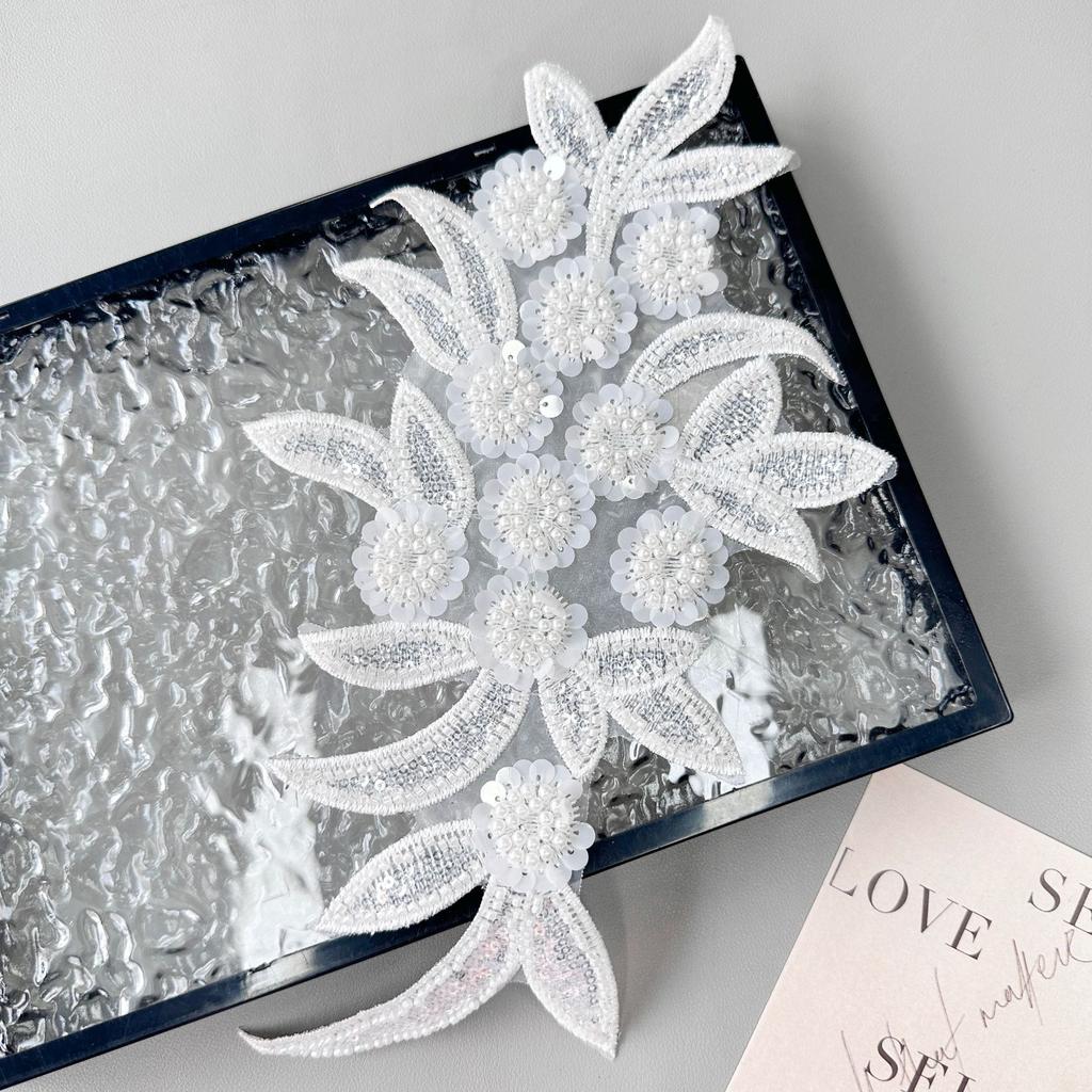 Heavy Industry Mesh Handmade Beaded Sequins Three-Dimensional Flower Embroidery Applique Wedding Dress Hair Accessories Decorative Cloth Stickers