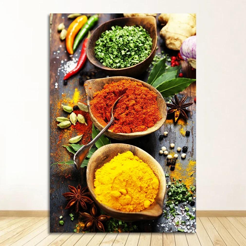 Scandinavian Minimalist Wall Art Kitchen Theme Mixed Herbs and Spices HD Canvas Poster Prints Home Bedroom Living Room Decor