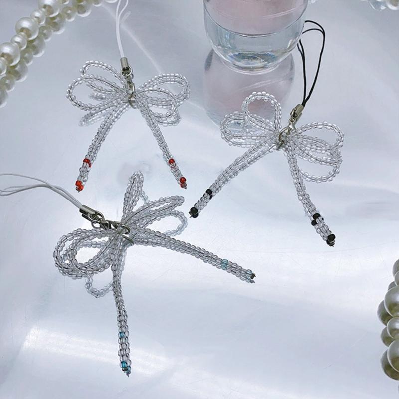 Fashion Glass Beaded Bowknot Phone Charm Straps Y2K Bag Decoration Lanyard Car Keys Hanging Pendants Purse Accessories