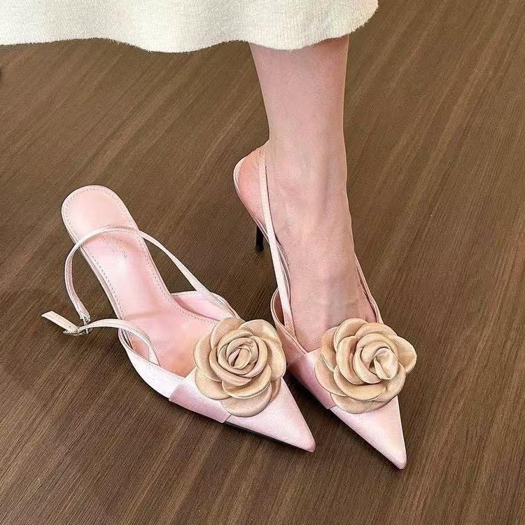 Women Sandals Summer Sexy Fashion Flower Woman Shoes Pointed Toe High Heels Sandals Wedding Slingback Luxury Woman Pumps
