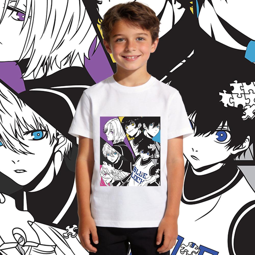 Blue Lock Characters Anime Print Cotton T Shirts for Boys Girls Short Sleeve Kids Casual Summer Tops Soft Children Clothing