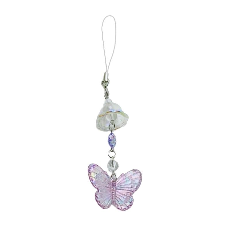 

Colorful Butterfly Wind Chime Pendant Keychain Multifunctional Fashion Accessory Phone Charm Strap for Phone and Car фіолетовий