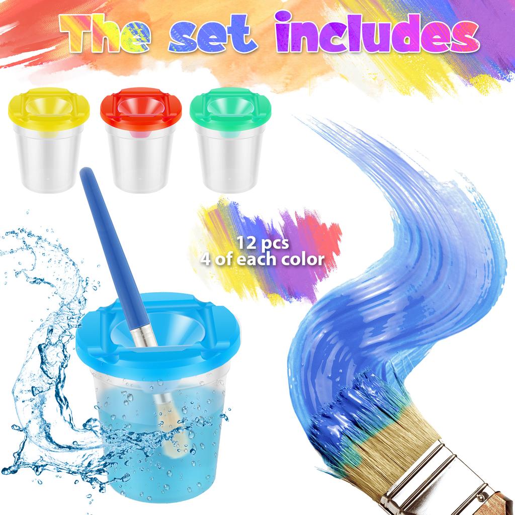 5/12 Pcs Spill Proof Paint Cups Painting Pen Wash Cup DIY Art Graffiti Paint Pen Wash Bucket with Brushes for Arts and Painting