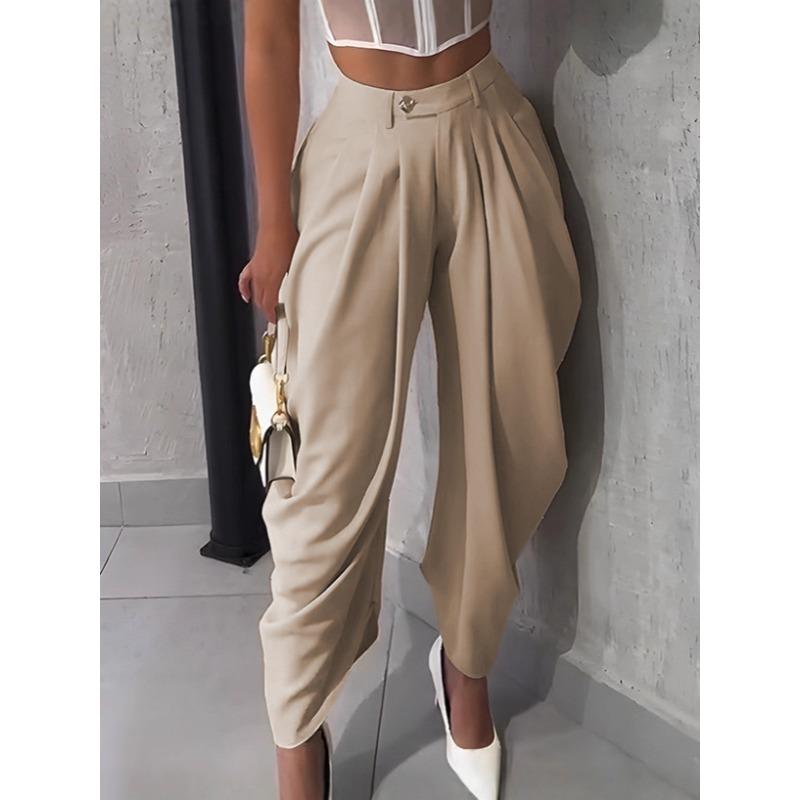 Mid Waist Women's Cargo Harem Sweat Pants with Ruched Casual Street Style Trousers Office Ladies Work Trousers