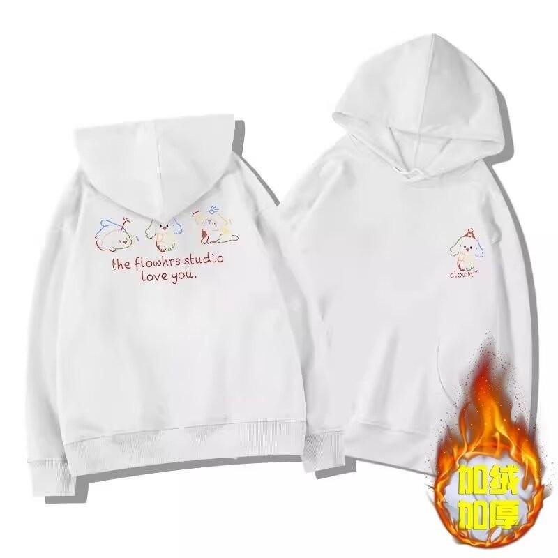 American retro cartoon printing heavy hooded sweater for men and women autumn and winter new casual loose velvet thickened top