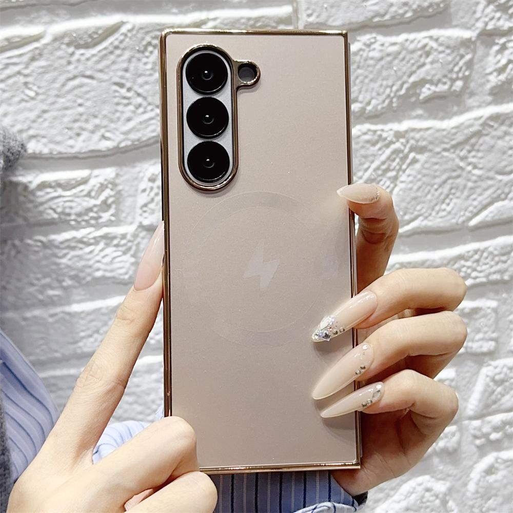 Luxury Plating Matte for Magsafe Magnetic Wireless Charging Phone Case for Samsung Galaxy Z Fold 7 6 5 4 3 Shockproof Back Protect Cover