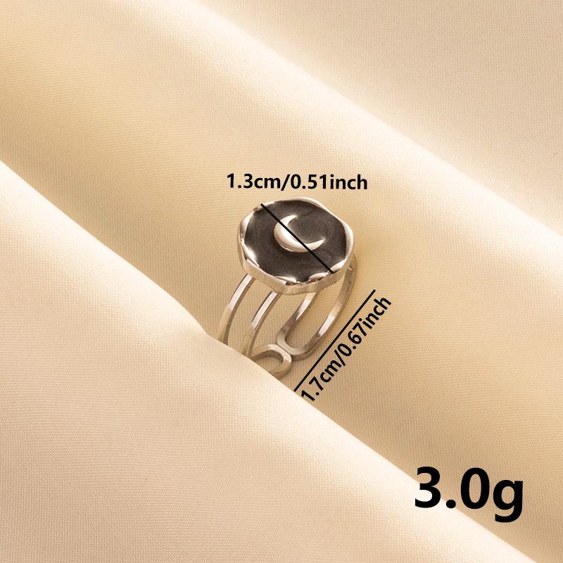 Punk Silver Color Black Enamel Sun Moon Star Eye Rings For Women Men Accessories Stainless Steel Ring Open Finger Jewelry Bagues