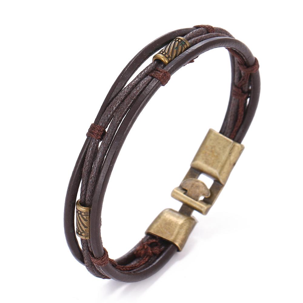 Men's Vintage Multilayer Leather Bracelet with Hollow Triangle Beads