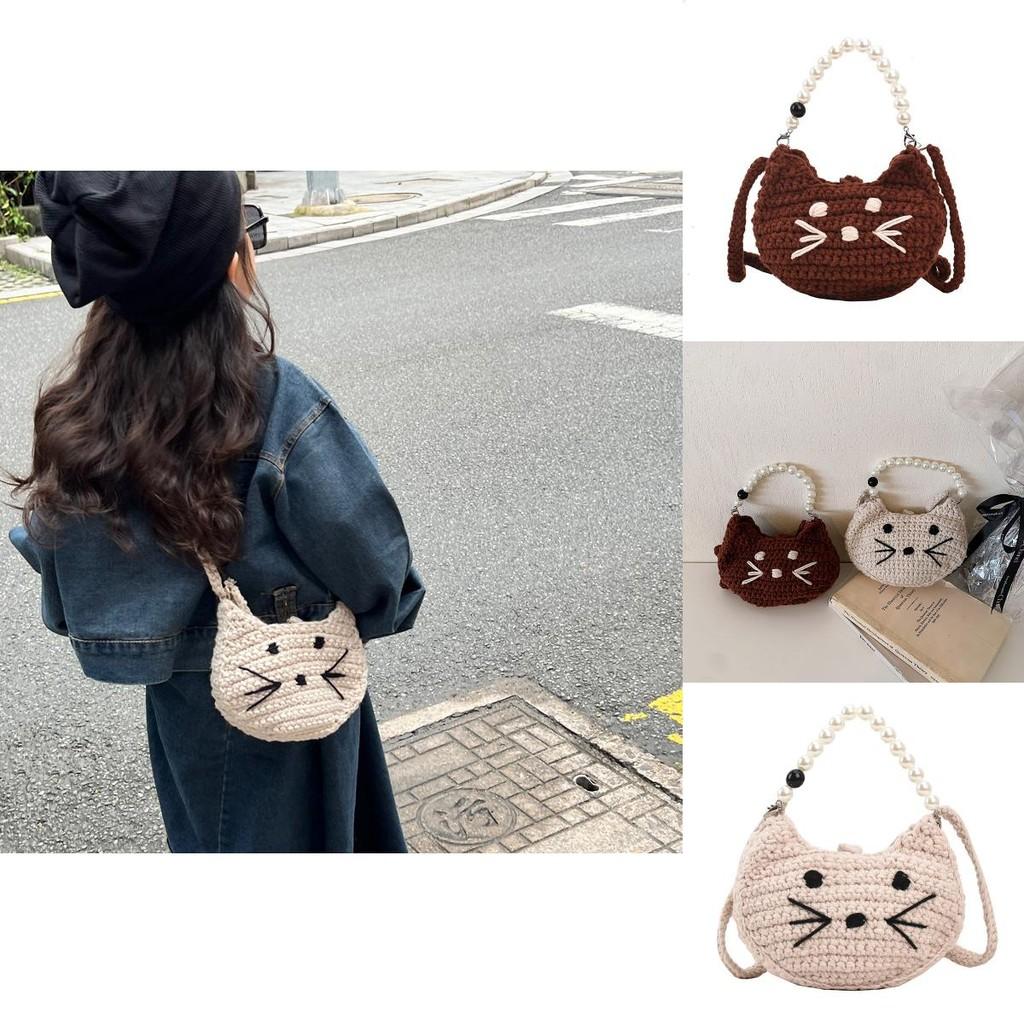 Cute Cartoon Cat Cotton And Linen Handbag For Children Ideal For Daily Use Fashion Accessory