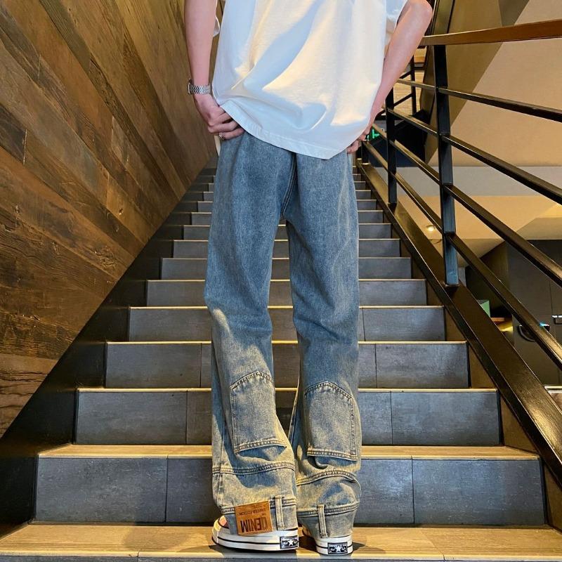 Men's Summer Thin Retro Blue Reversible Denim Pants American High Street Straight Leg Jeans