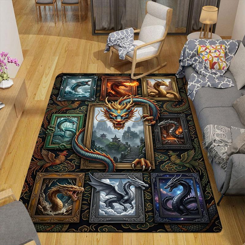Dragons Art Frames Pattern Rug Floor Mat for Living Room or Bedroom Soft and Comfortable Carpet a Gift for Birthday and Holiday.