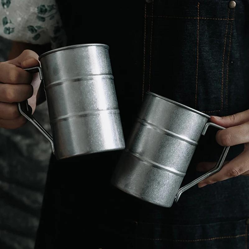 13Oz Industrial Style Beer Mugs with Handle, 304 Stainless Steel Tankard Stein, Cups for Coffee Milk Tea