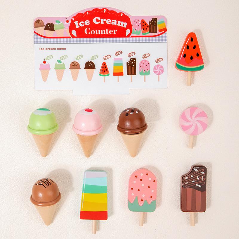 Children Ice Cream Shop Toy Wooden Construction Creative Pretend Role Play Gift