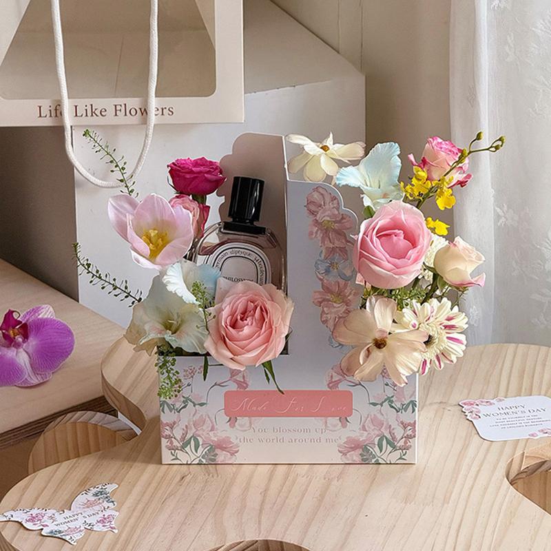 2pcs/Pack Packaging Flower Shop Flower Basket DIY Handheld Flower Box Foldable Paper Wedding Party Decorative Accessories